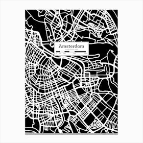 Amsterdam (Holland) City Map — Hand-drawn map, vector black map Canvas Print