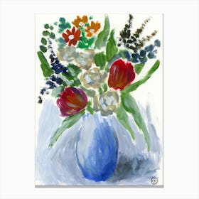 Bouquet In A Blue Vase - floral flowers Anton Maliar vertical Canvas Print