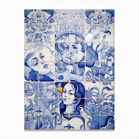 Blue And White Tile Mural Canvas Print