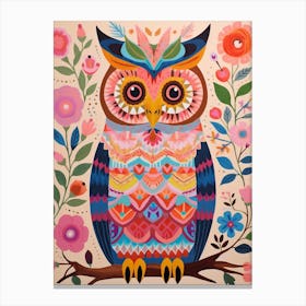Pink Scandi Great Horned Owl 2 Canvas Print
