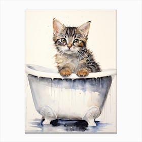 American Shorthair Cat In Bathtub Bathroom 2 Canvas Print