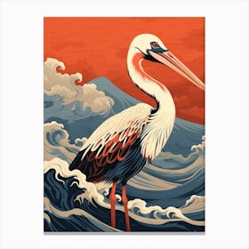 Pelican Animal Drawing In The Style Of Ukiyo E 4 Canvas Print