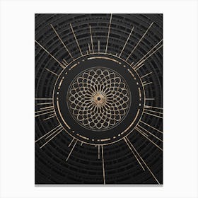 Geometric Glyph Symbol in Gold with Radial Array Lines on Dark Gray n.0091 Canvas Print