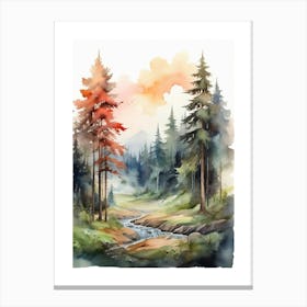 Taiga watercolor landscape, high quality watercolor forest background.16 Canvas Print