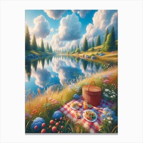 Picnic By The Lake Canvas Print