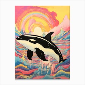 Pastel Rainbow Orca Whale Waves 2 Canvas Print