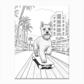 Miniature Schnauzer Dog Skateboarding Line Art 2 Canvas Print