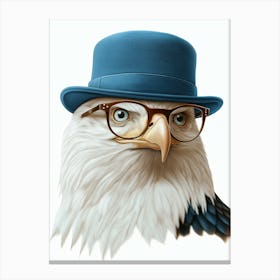 A Bald Eagle Wearing A Blue Bowler Hat And Glasses Leinwandbild