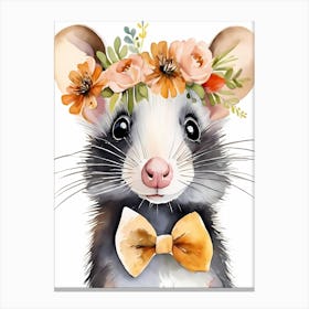 Baby Opossum Flower Crown Bowties Woodland Animal Nursery Decor (12) Result Canvas Print