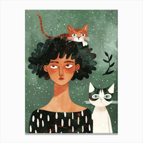 Girl And Her Cats 1 Canvas Print