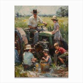 Children On A Tractor Canvas Print