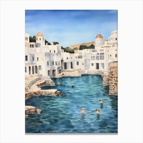 Swimming In Naxos Greece 3 Watercolour Canvas Print