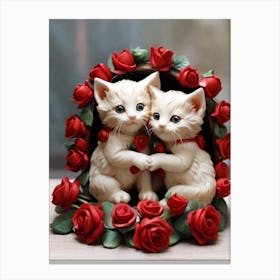 Two Kittens With Roses 2 Canvas Print