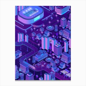 Isometric City - synthwave neon poster 1 Canvas Print