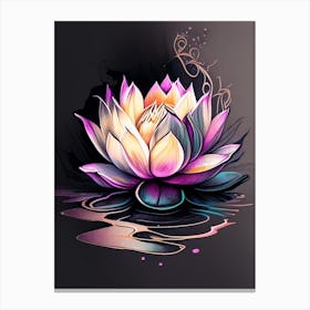 Blooming Lotus Flower In Lake Graffiti 3 Canvas Print