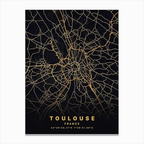 Toulouse France Black And Gold Map Canvas Print