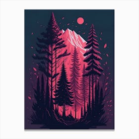 A Fantasy Forest At Night In Red Theme 6 Canvas Print