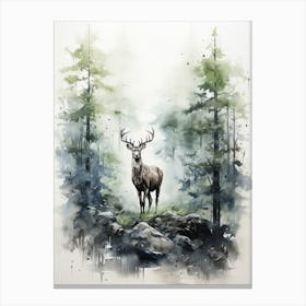 Deer, Japanese Brush Painting, Ukiyo E, Minimal 4 Canvas Print