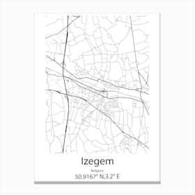 Izegem,Belgium Minimalist Map Canvas Print