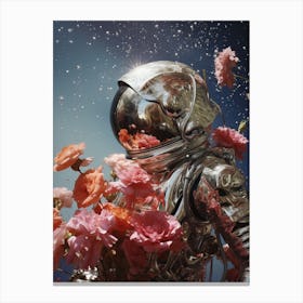 cosmic astronaut surrounded by flowers Canvas Print