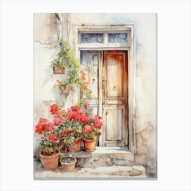 Genoa, Italy   Mediterranean Doors Watercolour Painting 1 Canvas Print