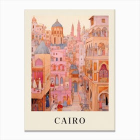 Cairo Egypt 3 Vintage Pink Travel Illustration Poster Canvas Print