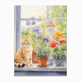 Cat With Lavender Flowers Watercolor Mothers Day Valentines 2 Canvas Print