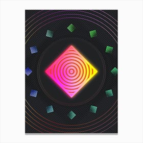 Neon Geometric Glyph in Pink and Yellow Circle Array on Black n.0292 Canvas Print