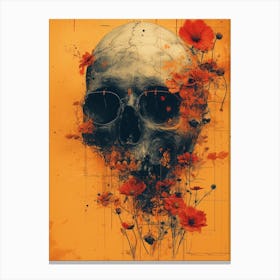 Skull Spectacle: A Frenzied Fusion of Deodato and Mahfood:Skull With Flowers Canvas Print
