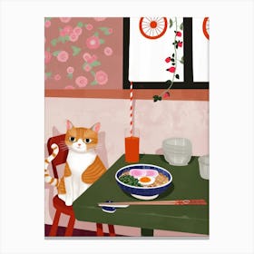 Cat And Ramen In The Kitchen 2 Canvas Print