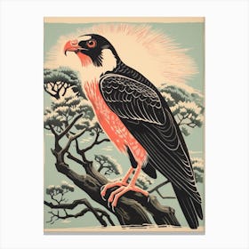 Vintage Bird Linocut Crested Caracara 4 Canvas Print