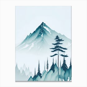 Mountain And Forest In Minimalist Watercolor Vertical Composition 44 Canvas Print