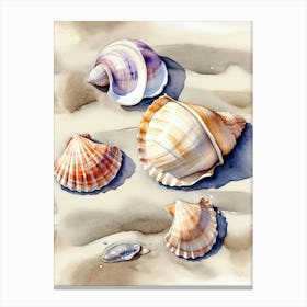 Seashells on the beach, watercolor paintingl Canvas Print