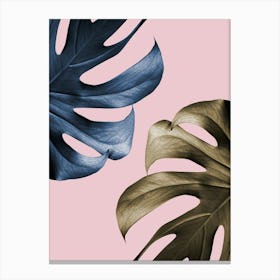Monstera Leaves Blue and Bronze_2058453 Canvas Print