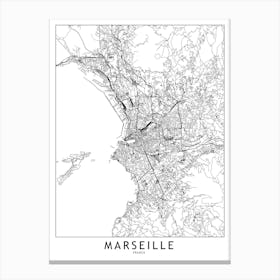 Marseille White Map Canvas Print