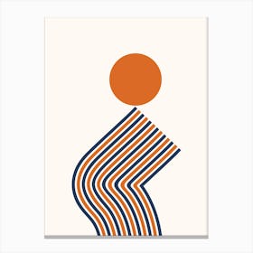 Geometric Lines Sun Rainbow Balance Playful Abstract in Navy Blue Burnt Orange scheme Canvas Print