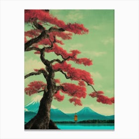 Red Leaves Autumnal Japanese Tree Mount Fuji Zen Canvas Print