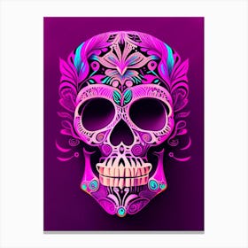 Skull With Psychedelic Patterns Pink Mexican Canvas Print