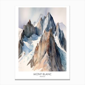 Mont Blanc France Watercolour Travel Poster 2 Canvas Print