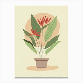 Minimalist Potted Plant with Red Flowers Canvas Print