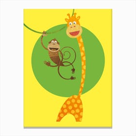 Friends Monkey and Giraffe Canvas Print