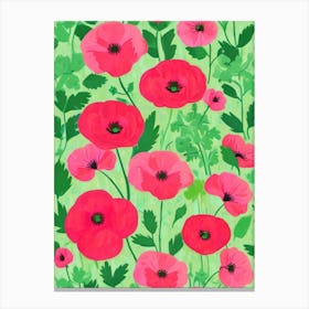 Poppies On Green Background Canvas Print