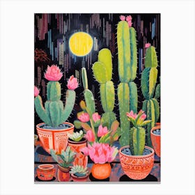 Cactus Painting Maximalist Still Life Moon Cactus 1 Canvas Print
