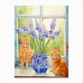 Cat With Hyacinth Flowers Watercolor Mothers Day Valentines 2 Canvas Print
