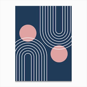 Mid Century Modern Geometric B13 In Navy Blue And Rose Gold (Rainbow And Sun Abstract) 01 Canvas Print