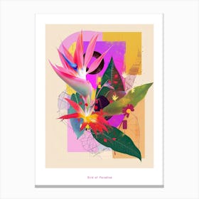 Bird Of Paradise 3 Neon Flower Collage Poster Canvas Print