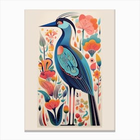 Colourful Scandi Bird Great Blue Heron 3 Canvas Print