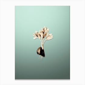 Gold Botanical Autumn Crocus on Mint Green n.0245 Canvas Print