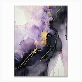 Lilac, Black, Gold Flow Asbtract Painting 2 Canvas Print