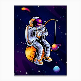 Astronaut fishing a stars — space poster, synthwave space, neon space, aesthetic poster Canvas Print